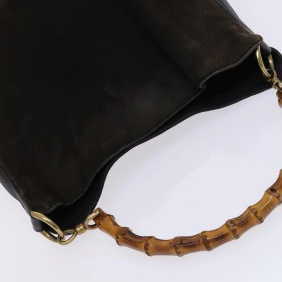 GUCCI Bamboo Hand Bag Suede Leather 2way Brown gold 001 1705 1638 Auth nb444 - Picture 7 of 16